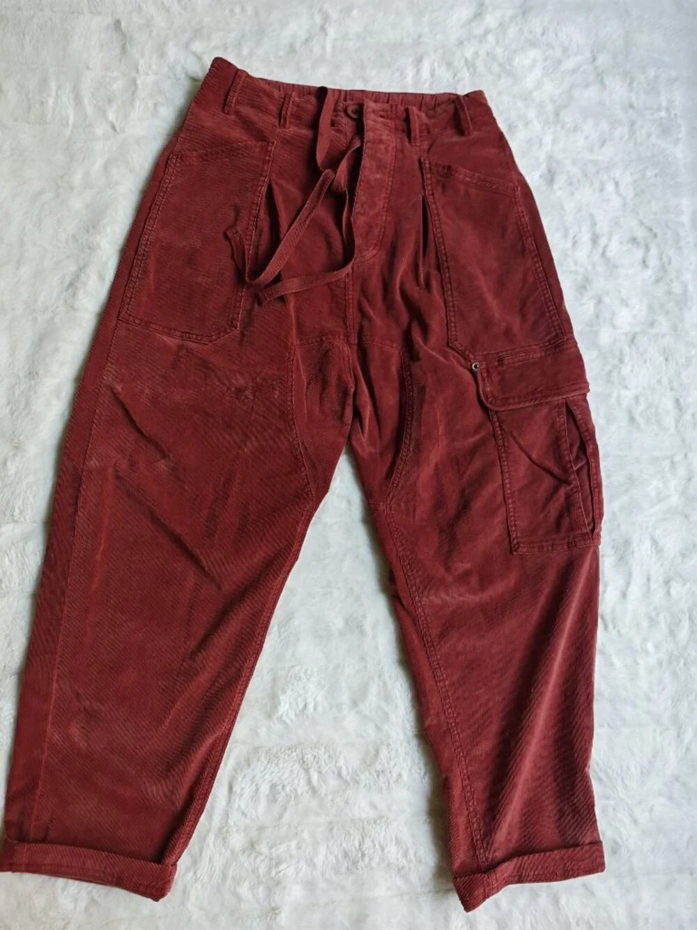 Free People Bay To Breakers Corduroy Cargo Pants XS Russet Red Utility Drawstrin